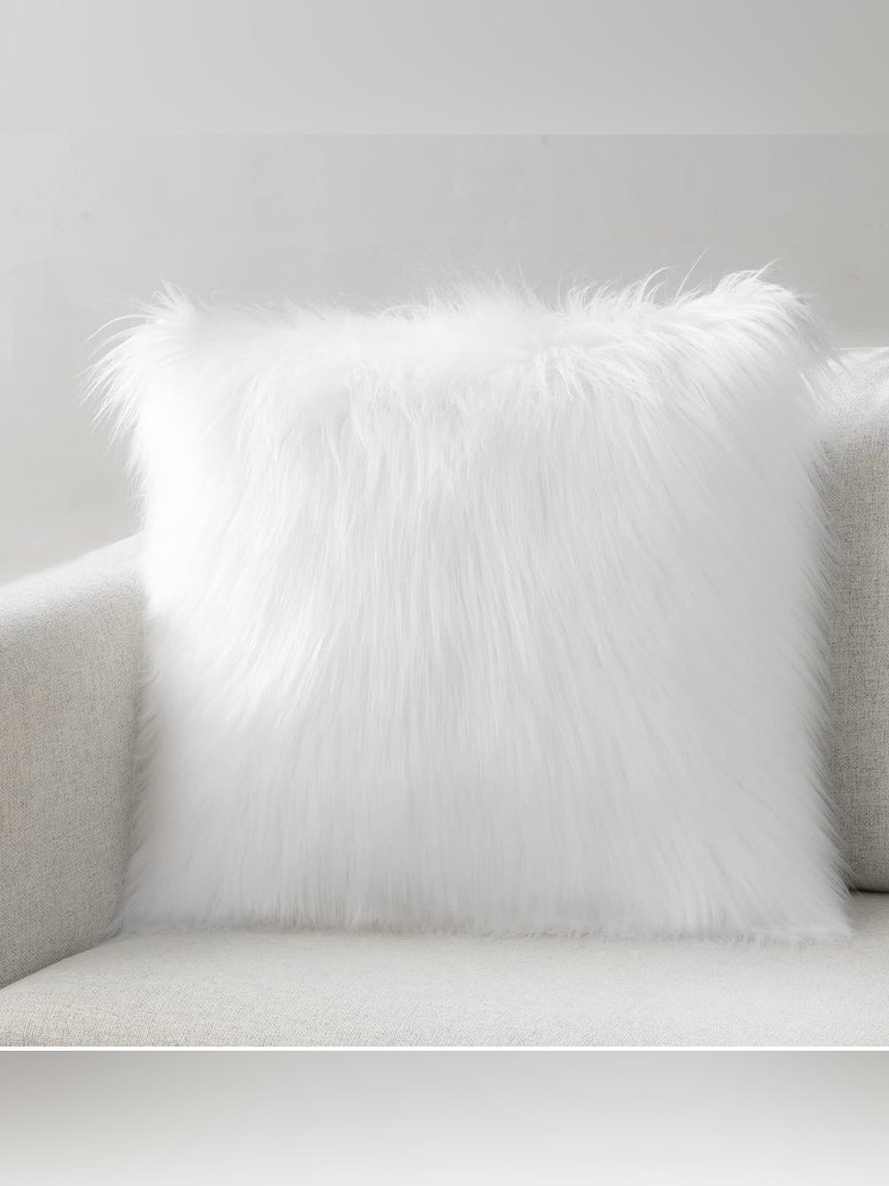 Phantoscope Faux Mongolian Fur Decorative Pillow Cover White 18” x 18” Fluffy
